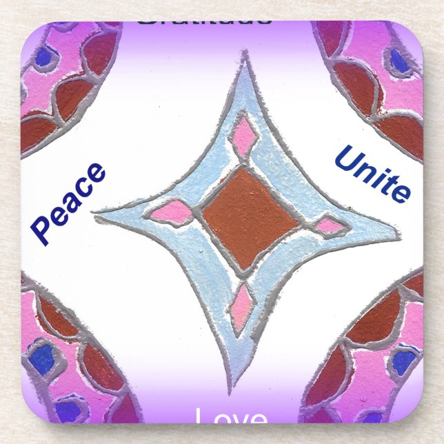 "Gratitude Peace Love Unite" Mandala Art Print Coaster (Front)