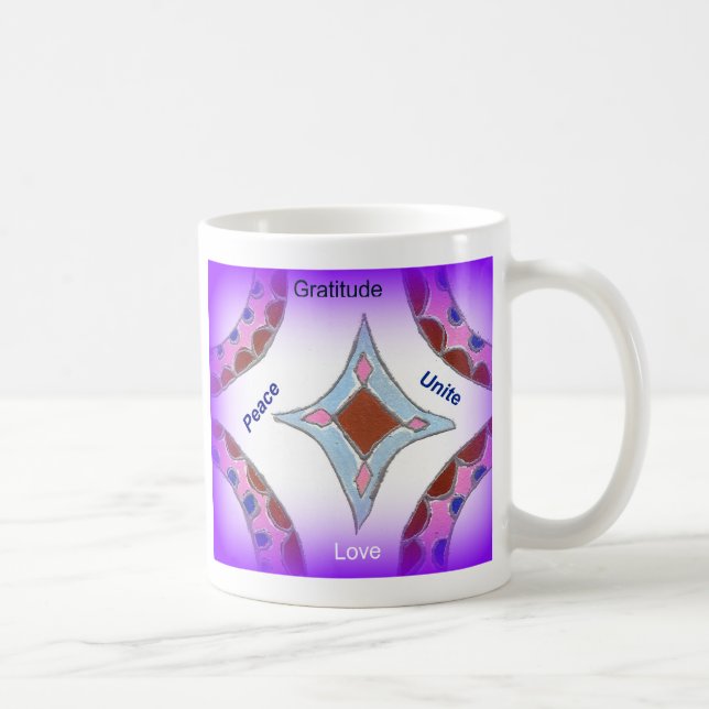 "Gratitude Peace Love Unite" Mandala Art Print Coffee Mug (Right)