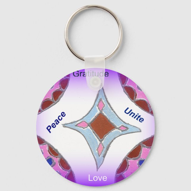 "Gratitude Peace Love Unite" Mandala Art Print Key Ring (Front)