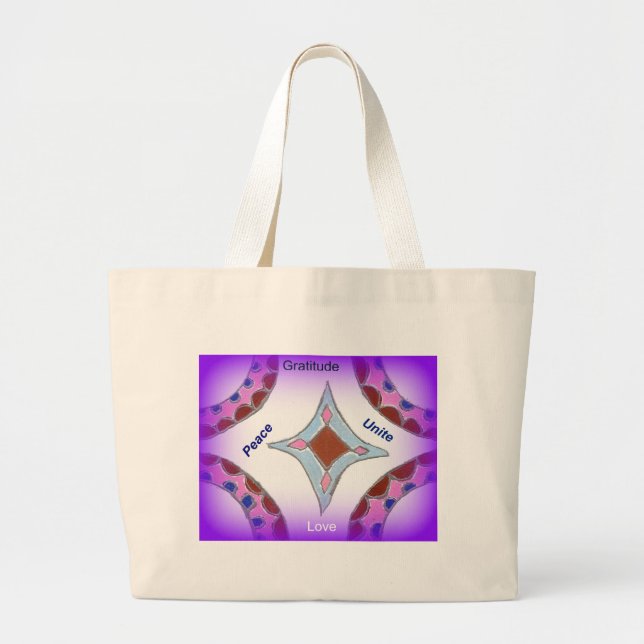 "Gratitude Peace Love Unite" Mandala Art Print Large Tote Bag (Front)