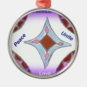 "Gratitude Peace Love Unite" Mandala Art Print Metal Ornament