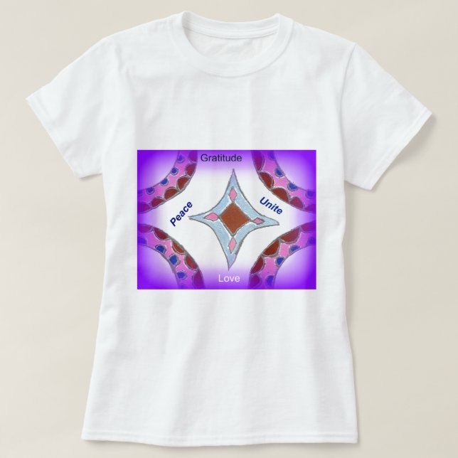 "Gratitude Peace Love Unite" Mandala Art Print T-Shirt (Design Front)