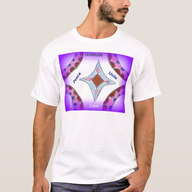 "Gratitude Peace Love Unite" Mandala Art Print T-Shirt (Front)
