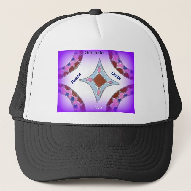 "Gratitude Peace Love Unite" Mandala Art Print Trucker Hat (Front)