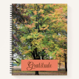 "Gratitude" Phrase Autumn Maple Tree Painting  Notebook