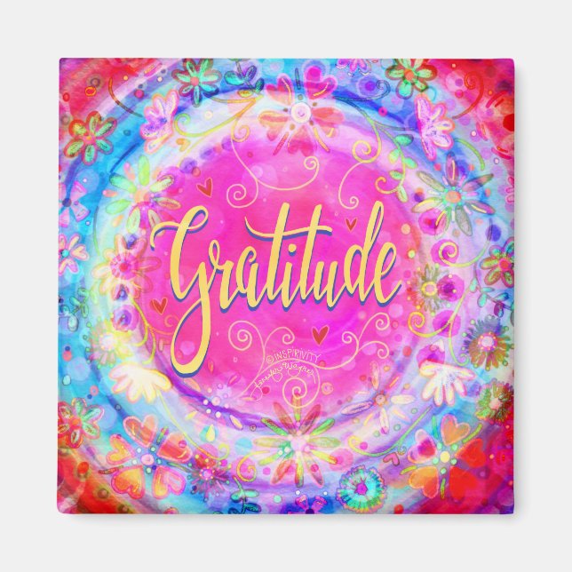 Gratitude Pretty Pink Floral Inspirational Trendy Magnet (Front)