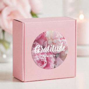 Gratitude Psalm 100:4-5 Verse Elegant Pink Flowers Classic Round Sticker