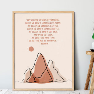 Gratitude Quote Minimalism Boho Sun and mountains Poster