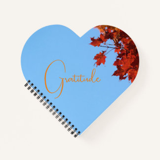 "Gratitude" Red Maple Leaves Blue Background Notebook