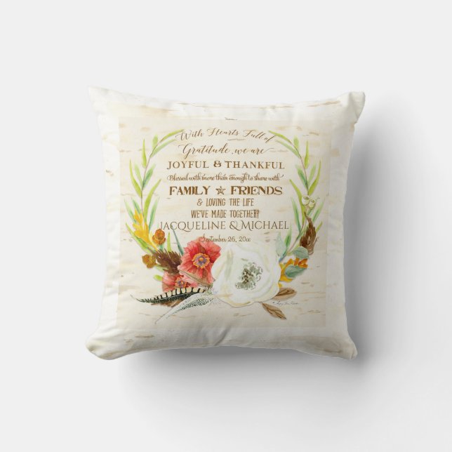 Gratitude Thankful Family Inspirational Typography Cushion (Front)