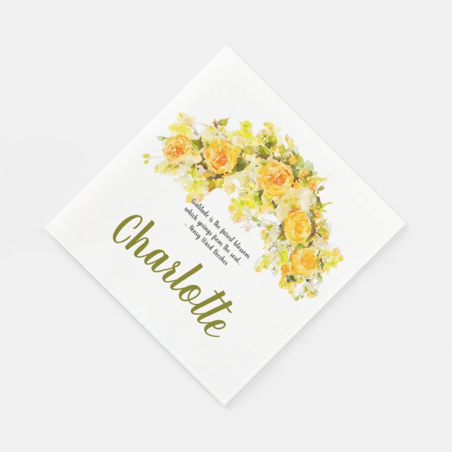 Gratitude yellow Floral Spray Napkin (Corner)