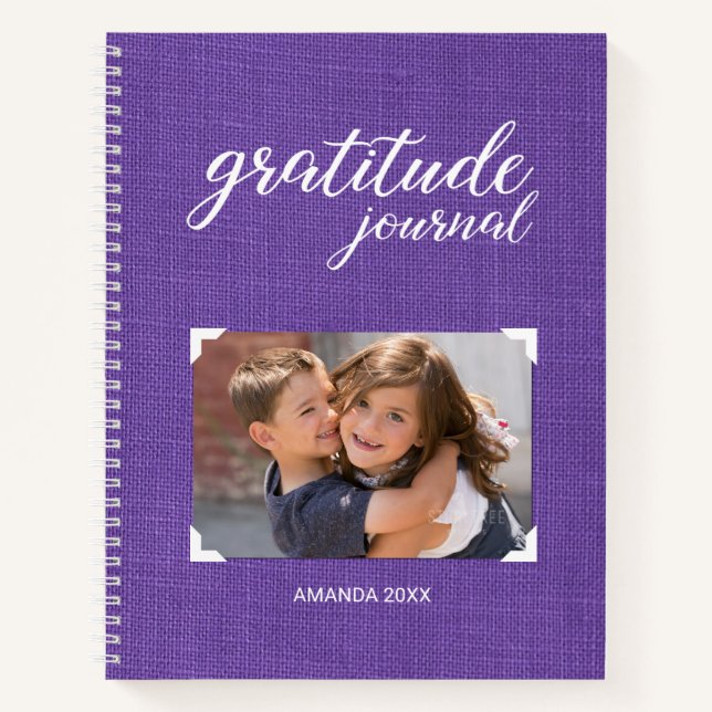 Gratitude Your Photo Name Purple Scrapbook Style Notebook (Front)