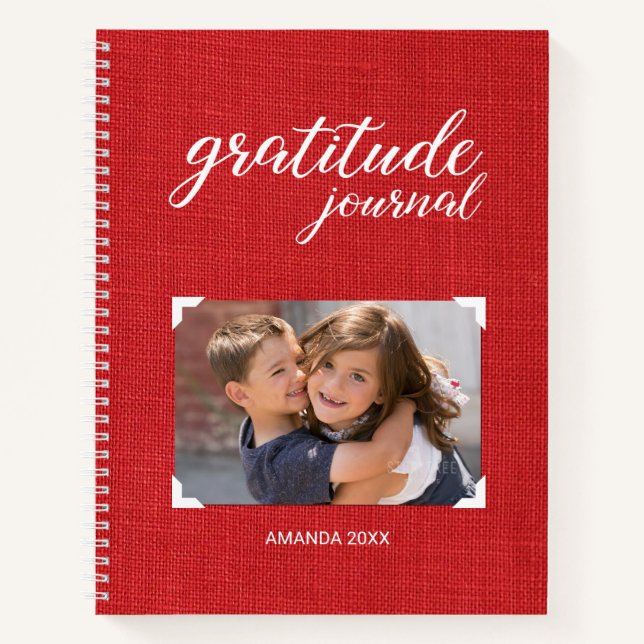 Gratitude Your Photo Name Red Scrapbook Style Notebook (Front)