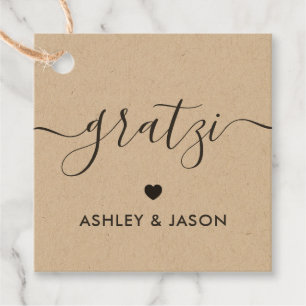 Gratzi Gift Tag, Wedding Thank You Tags, Kraft Favour Tags