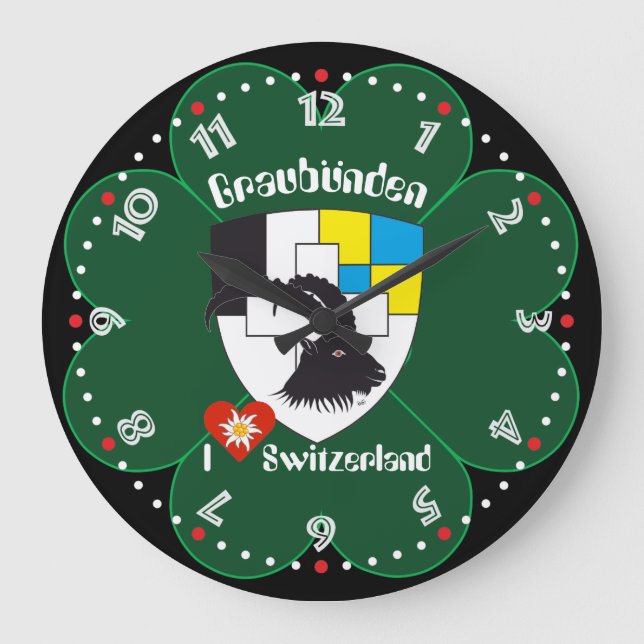 Graubünden Grischun Grigioni Schweiz Svizra Uhr Large Clock (Front)