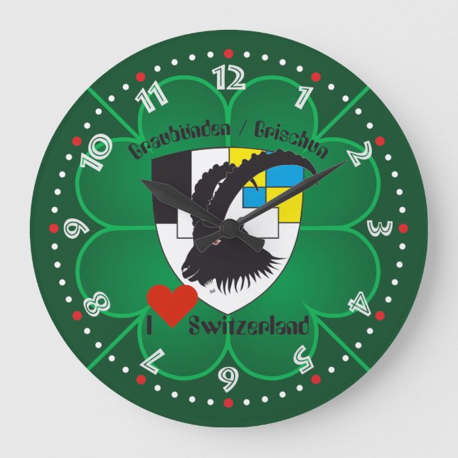 Graubünden Grischun Grigioni Schweiz Svizra Uhr Large Clock (Front)
