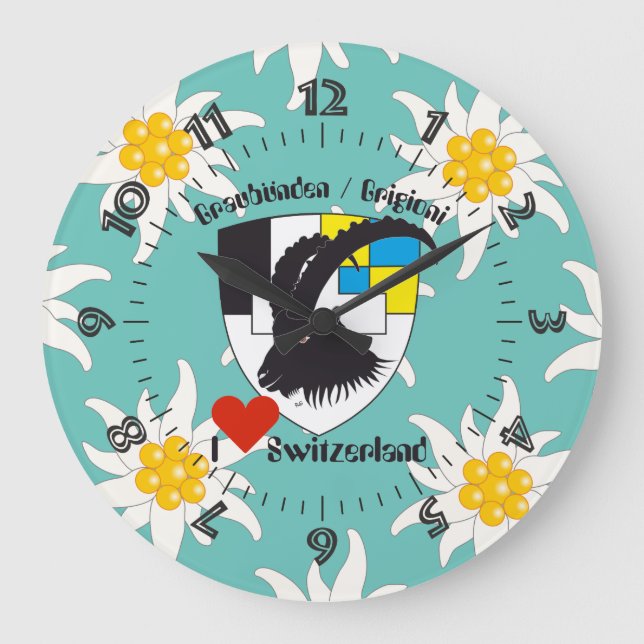 Graubünden Grischun Grigioni Schweiz Svizra Uhr Large Clock (Front)