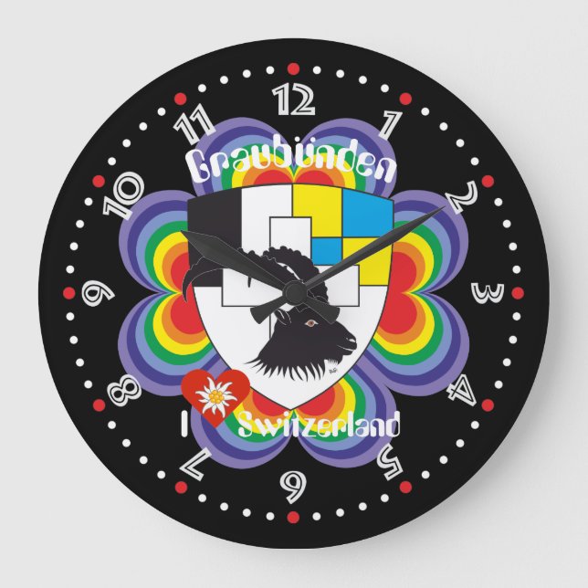 Graubünden Grischun Grigioni Schweiz Svizra Uhr Large Clock (Front)