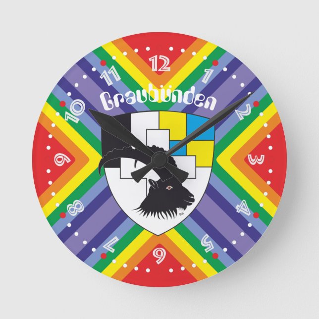 Graubünden Grischun Grigioni Schweiz Svizra Uhr Round Clock (Front)