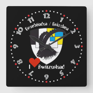 Graubünden Grischun Grigoni Schweiz Svizra Uhr Square Wall Clock