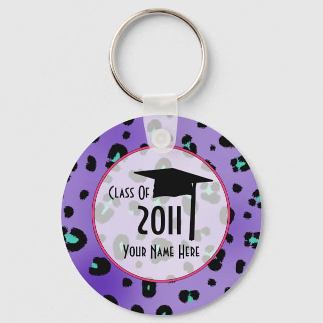 Graudation Class Of 2011 - Purple Leopard Print Key Ring (Front)