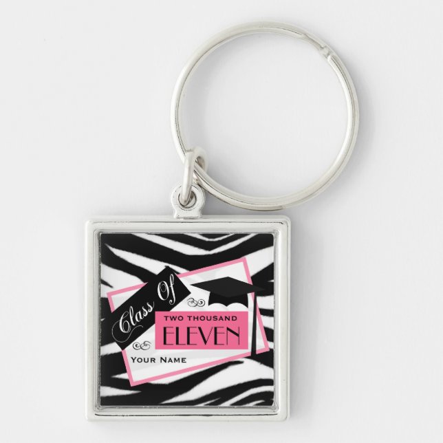 Graudation Class Of 2011 - Zebra Print & Pink Key Ring (Front)