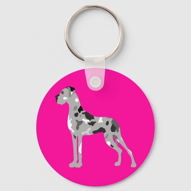 Grautiger Doggensilhouette Key Ring (Front)