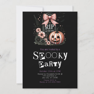 Grave Flowers Black Modern Minimalist Halloween Invitation