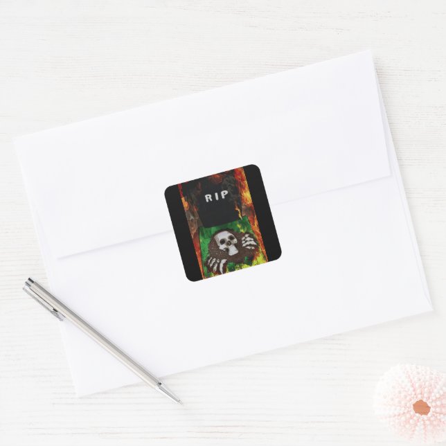 Grave On Fire Square Sticker (Envelope)