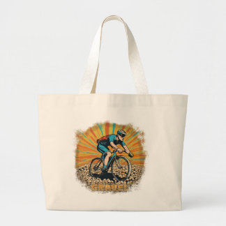 Gravel Bike Rider with Sun Rays  Large Tote Bag