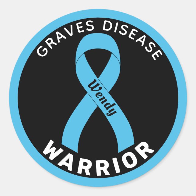 Graves Disease Warrior Ribbon Black Round Sticker (Front)