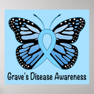 Graves Disease with Butterfly Awareness Ribbon Poster