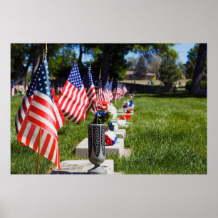 Graves Dressed with Memorial Day Flags Poster