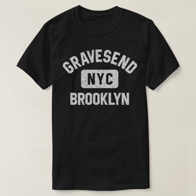 Gravesend Brooklyn NYC Gym Style Distressed White  T-Shirt (Design Front)