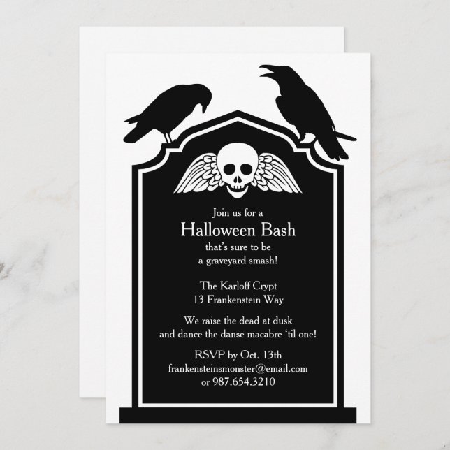 Gravestone Halloween Party Invitation (Front/Back)