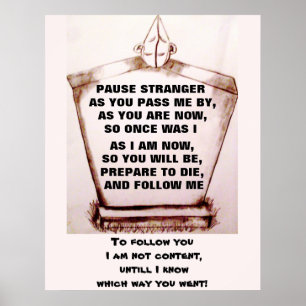GRAVESTONE, PAUSE STRANGER POEM POSTER