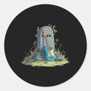 Gravestone Rock with Cool Guitar Costume Classic Round Sticker