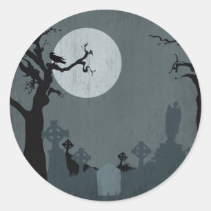 Graveyard and Full Moon for Halloween Classic Round Sticker