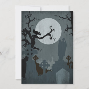 Graveyard and Full Moon for Halloween Invitation