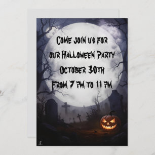 Graveyard and Full Moon Halloween Party Invitation