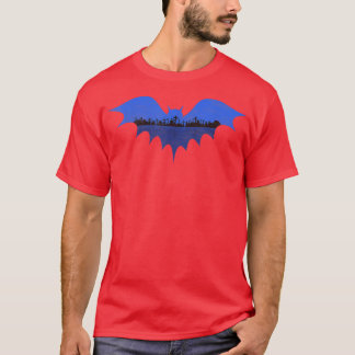 Graveyard Bat Cemetery Blue Silhouette Halloween 3 T-Shirt