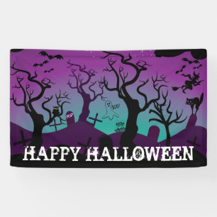 Graveyard black, purple, turquoise Halloween Banner