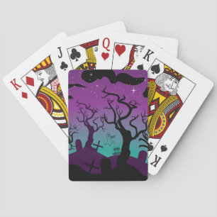 Graveyard black, purple, turquoise Halloween Playing Cards
