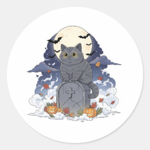 Graveyard Brit – British Shorthair Cat Halloween Classic Round Sticker