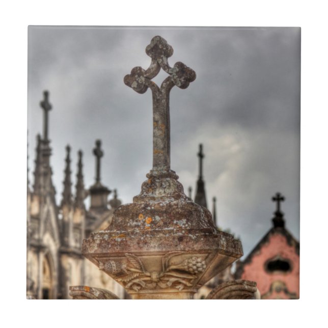 Graveyard cross close-up, Portugal Ceramic Tile (Front)