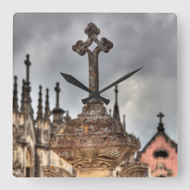 Graveyard cross close-up, Portugal Square Wall Clock (Front)