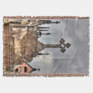 Graveyard cross close-up, Portugal Throw Blanket