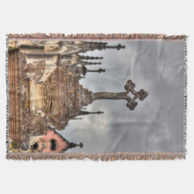 Graveyard cross close-up, Portugal Throw Blanket (Front)