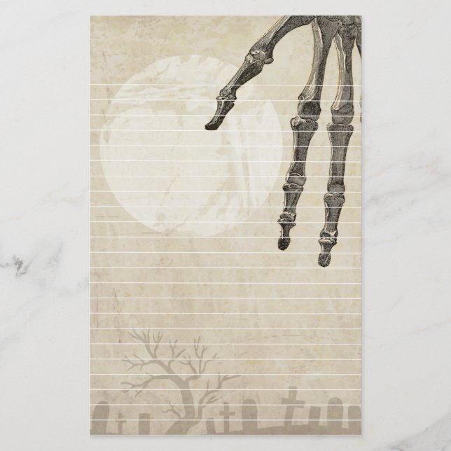 Graveyard Full Moon and Skeleton Hand Stationery (Front)