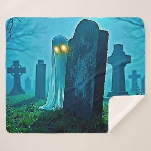 Graveyard Ghost's Eerie Glimpse Sherpa Blanket